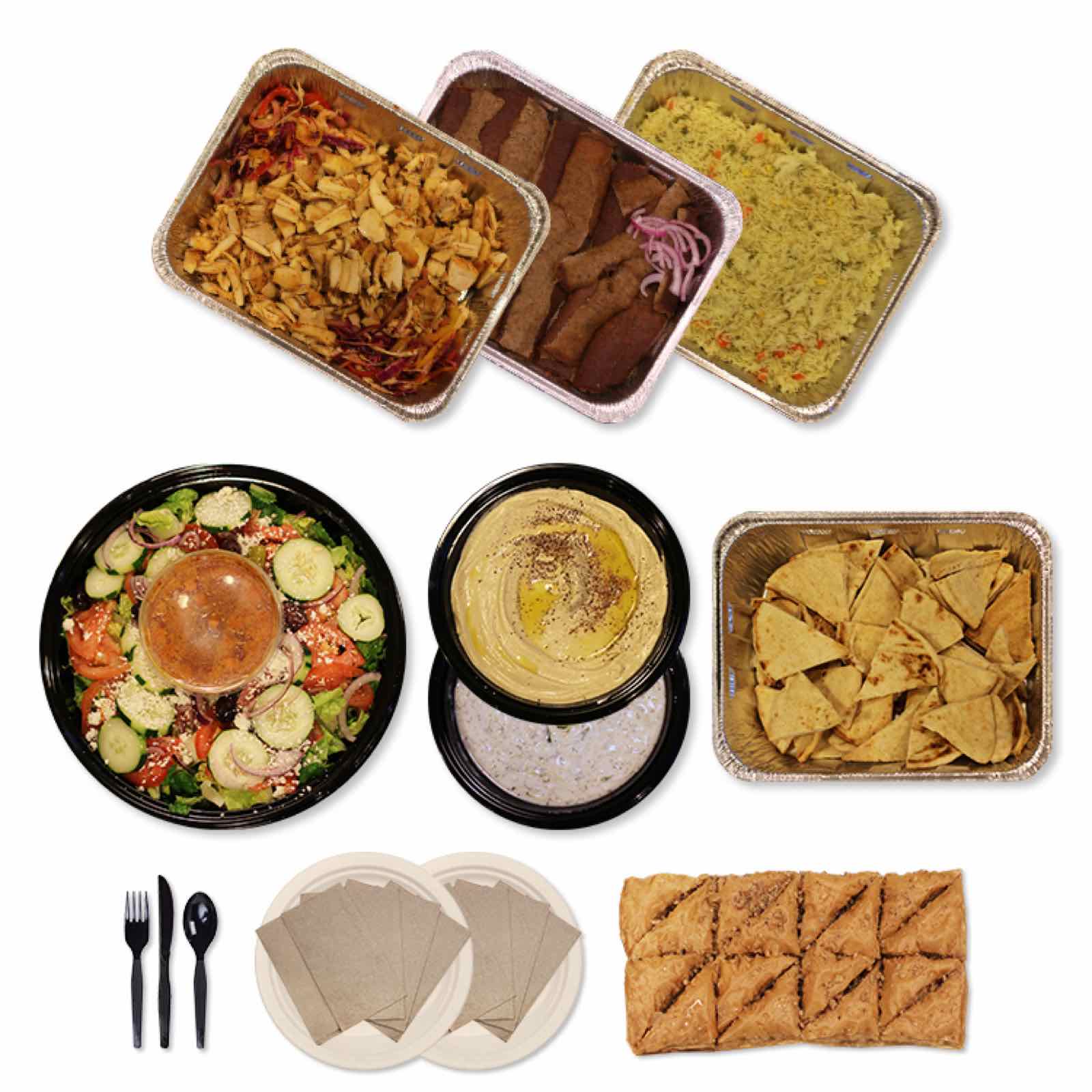 Chicken, gyro and falafel catering buffet