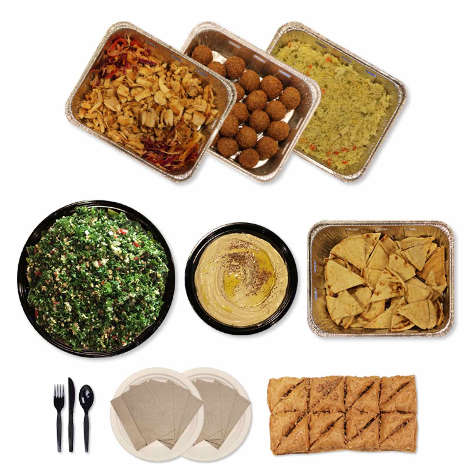Lebanese catering buffet with falafel and tabouli