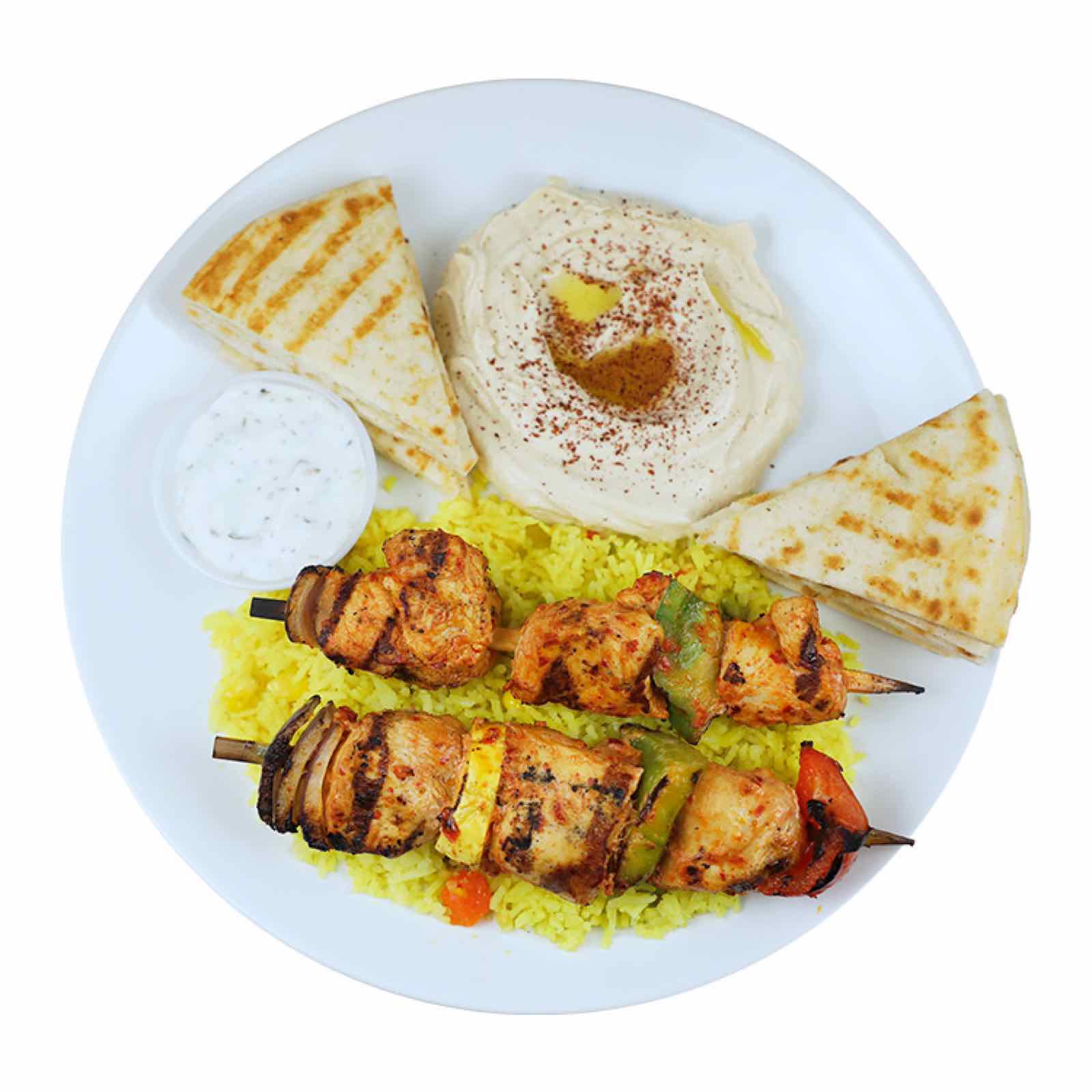 Grilled chicken kabob skewers with vegetables